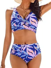 [AI'MAGE] Bikini Set for Women Ruched High Waisted Two Piece Swimsuit Twist Front Cut Out Adjustable Straps Bathing Suit