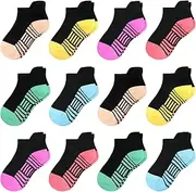[LAETBBE] 12 Pairs Girls Socks Children's Socks Sports Socks Kids Trainer Socks Cotton Girls School Child Socks Black for 1-14 Years