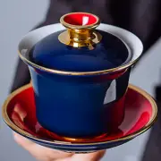 150ml Chinese Blue Glaze Ceramic Gaiwan Tureen Cup Bowl Saucer Kung Fu Tea Set