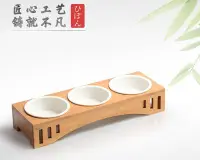 在飛比找Yahoo!奇摩拍賣優惠-BBUY 寵物木餐桌 拱型 花樣 陶瓷三碗  寵物碗架 木碗