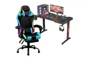 Advwin RGB LED Gaming Desk and Gaming Chair Set Black & Blue