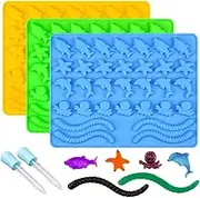 Gummy Molds Hard Candy Molds - Candy Molds Silicone Including Worms, Starfishs, Dolphins, Octopus, Sharks Sea Mold, Pinch Test Approved Pack of 3 Ocean Molds