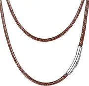 [PROSTEEL] Black/Brown Waxed Rope Braided Leather Necklace Cord Sturdy Soft Comfortable, 41-76cm, Stainless Steel Durable Clasp, Come Gift Box
