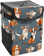 Car Trash Can with Lid and Storage Pockets Leak-Proof Organizer,Waterproof Garbage Can,Abstract Animal Dog Seamless Pattern