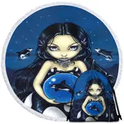 Orca Magic Killer Whale Tail Mermaid Round Beach Towel