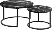 [OIKITURE] Nesting Coffee Table Set of 2 - Round Stacking Side Table Φ70CM+50CM, Marble-Texture Tabletop Sturdy Base, Easy Assembly for Living Room, Black
