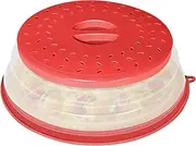Casaculina Collapsible Microwave Splatter Cover, Vented Microwave Lid with Hook Hole, Splatter Guard for Plate Dish Bowl, Vegetable Fruit Colander Multi-function Kitchen Gadget, BPA-Free (Red)