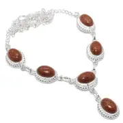 Red Sunstone Gemstone Handmade 925 Sterling Silver Jewelry Necklace Size 18"