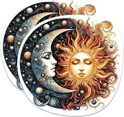 (2 Pack) Celestial Moon and Sun Magnets - Moon and Sun Cosmic Magnets - Celestial Art - 5 Inches On Longest Side - Premium Magnet - for Cars, Refrigerators, Toolboxes - Made in USA - MAG2243