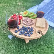 Portable Wooden Picnic Table - Wine Rack, Cheese Board, Snack Tray