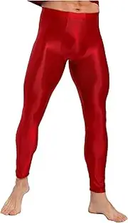 [Jugaoge] Mens Glossy Compression Pants Bulge Pouch Tights Trousers Stretchy Running Base Layer Leggings