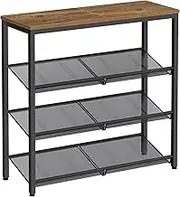 VASAGLE Shoe Rack Shoe Rack 4 Tier Large Surface Adjustable Mesh Shelves Space Saving for Entryway Hallway Metal Industrial Style Honey Brown Ink Black LBS040K01