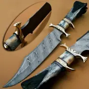 Hand forged Damascus Bowie knife With Camel Bone With leather sheath