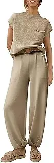 [Dressnu] Two Piece Top Sweater Set Women's High Waist Pants
