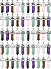 30 Pieces Hexagonal Natural Crystal Pendants Pointed Crystal Quartz Stone Pendant Bullet Shape Healing Stone Pendants DIY Gemstone Crystal Pendant for Necklace Jewelry Making