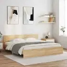 King Size Bed Frame Modern Wooden Wood Mattress Base Slats Platform Sonoma Oak