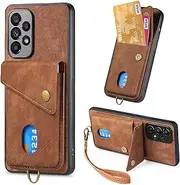 Compatible with Samsung Galaxy A53 5G Wallet Cover,Compatible with Samsung Galaxy A53 5G SM-A536 Card Holder [PC+TPU+PU] 3 in 1 Kickstand Phone Case Brown