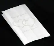 50 White Wedding white cake bags 2 silve heart print compliment message food GRD
