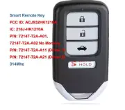 Smart Remote Car Key Fob 4 Buttons 314Mhz for Honda Civic Accord