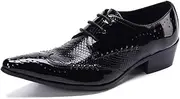 [Generic] Formal Dress Oxford Shoes for Men Lace Up Patch Work Black Pointed Toe Flat Heel Slip On for Club Genuine Leather Men's Leather Shoes