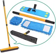 Magic Pet Hair Remover, Rubber Broom & Squeegee & Mop, for Carpet Floor Cleaning, with Microfiber Dust Mop, Extendable, Silicone Bristles Long Handle Sweeper Household Hardwood Tiles Window