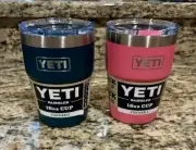Two YETI Agave Teal Tropical Pink 16 OZ Rambler Stackable Cup Lot New