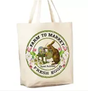 Reusable Grocery Shopping Cotton Canvas Bag, Farm Fresh Easter Eggs 12 oz Tote