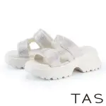 【TAS】燙鑽絨布休閒鬆糕厚底拖鞋(米色)