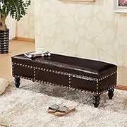 Ottoman Premium Faux Leather Padded Lift Top Storage Bench Footstool Shoes Changing Stool for Living Room Hallway Entryway-Dark Brown 60x40x40cm(24x16x16inch)