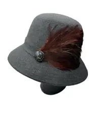 Magid Womens Hat Feathered Wide Brim Derby Style Wool Blend One Size