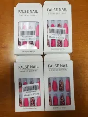 4 Boxes of 24: Pink Animal Print Almond Press On Nails (13C-1801)
