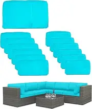 14 Piece Outdoor Patio Cushion Covers Replacement (2 Seat Covers, 6 Back Covers, and 6 Side Covers) Outdoor Cushion Slipcovers with Zipper for Outdoor Furniture (Teal)
