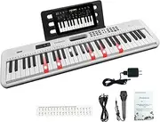 [Diodonica] 61-Key Electronic Keyboard Piano for Girls & Boys Lighted Keys with 200 Rhythms, Built-In Speakers, Compact Keys Digital Pianos Perfect Beginner Gift, white