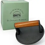 The Burger Buddy by Jackson Barrett | Cast Iron Smash Burger Press with Wooden Handle – Perfect for Flat Top Grills, BBQs, and Gourmet Cooking