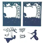 LITTLE BOY & GIRL SWINGING FROM TREE "GAZING COUTRYSIDE" SILHOUETTE DIE CUT/CUTS