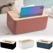 Wooden Tissue Holder Paper Towel Storage Box Phone Stand Removable Tissue Case