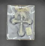 Rhinestone Cross Cream Silver Color Religious Ornament Party Favor Satin Bow NEW