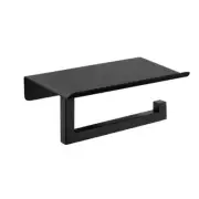 Bath Wall-Mount Single Post Toilet Paper Holder with Shelf in Matte Black