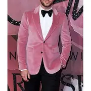 Men's Fashion Velvet Party Blazer Jacket Tailored Fit Solid Colored Single Breasted Two-buttons Black Pink Burgundy Royal Blue Purple Brown Green