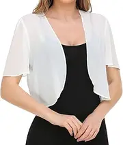 [AZIDWERYQ] Chiffon Cardigan for Women Loose Fit Short Sleeve Women's Shrugs Comfortable Thin White Chiffon Shrug for Woman Girl Wedding Costume Summer Supplies Shrugs for