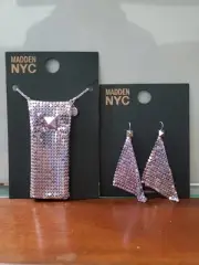 Madden NYC Womens Purple Rhodium Tone Chainmail Purse Necklace And Earrings