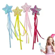 Princess Wands Party Favors,4X Shiny Sequins Soft Ribbons Sparkly Princess Wand - Children Dress-Up Rod Game For Weddings