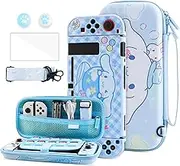HYPERCASE Cute Switch Carrying Case Set, Blue Dog Travel Accessories Storage for Nintendo Switch Console, with PC Protective Cover, HD Screen Protector, Shoulder Strap & 2 Kawaii Thumb Caps