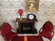 dollhouse furniture lot 1:12 Fireplace Velvet Chairs Globe Lamp Rug