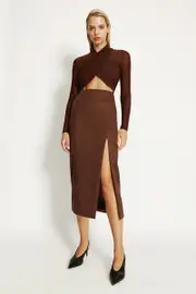 dante vegan suede midi skirt in chocolate