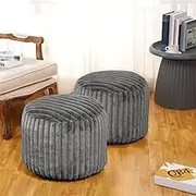 2 Pcs Unstuffed Pouf Cover Ottoman Foot Rest Faux Rabbit Fur Foot Stool Floor Bean Bag Floor Chair Storage for Living Room Bedroom Home Decor, No Filler(Gray,20 x 15 in)