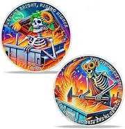 BHealthLife Dumpster Fire Challenge Coin - Sunflower Skeleton Motivational Coin - Dumpster Fire Office Desk Accessories Inspirational Gifts for Women Men Coworkers Employees Friends