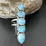 WoMens Blue Larimar Navajo Sterling Silver Ring Size 8.5 15969