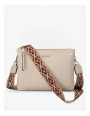 [Madison Accessories] Charlotte Double Zip Crossbody Bag + Aztec Strap in Beige