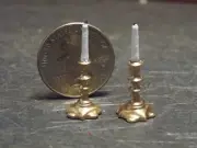 Dollhouse Miniature Gold Candlesticks Pr Candles 1:12 scale Z332 Dollys Gallery